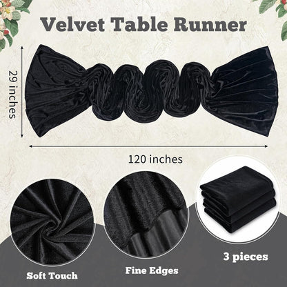 Black Velvet Table Runner 29x120 Inch Luxury Retro Halloween Runners
