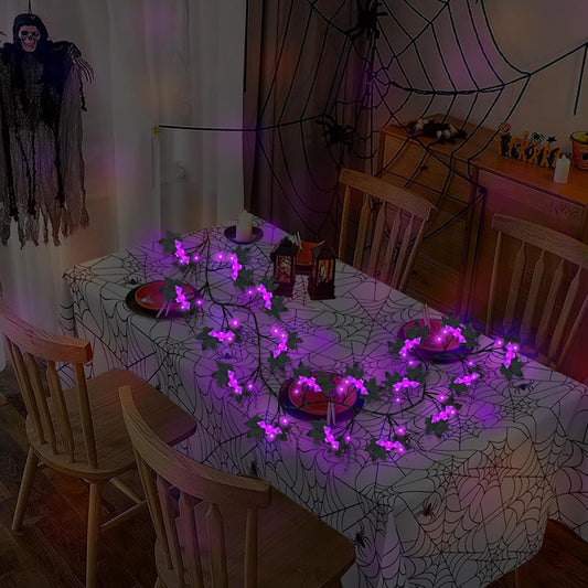 9FT 72 LED Halloween Willow Vine Twig Decor Black Halloween Garland with Bat & LED Purple Lights, 8 Modes Waterproof Battery Operated Halloween Lights Indoor Halloween Decorations for Home Wall Table