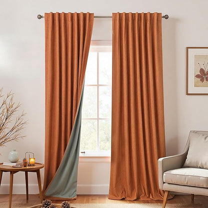 KOUFALL Bohemian Curtains for Dining Room, Burnt Orange Linen Boho Farmhouse by KOUFALL