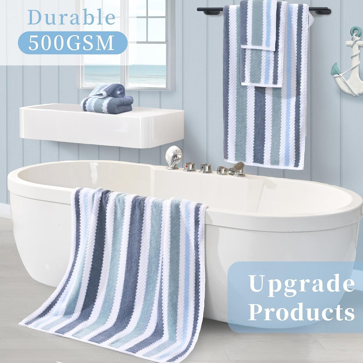 voova & movas stripe towels, cotton blend, ultra showing dimensions
