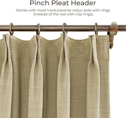TWOPAGES 72 W x 96 L inch Pinch Pleat Darkening Drape Faux Linen Curtain - Image 3