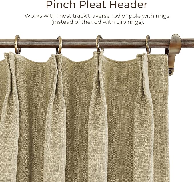 TWOPAGES 52 W x 102 L inch Pinch Pleat Darkening Drape Faux Linen Curtain - Image 3