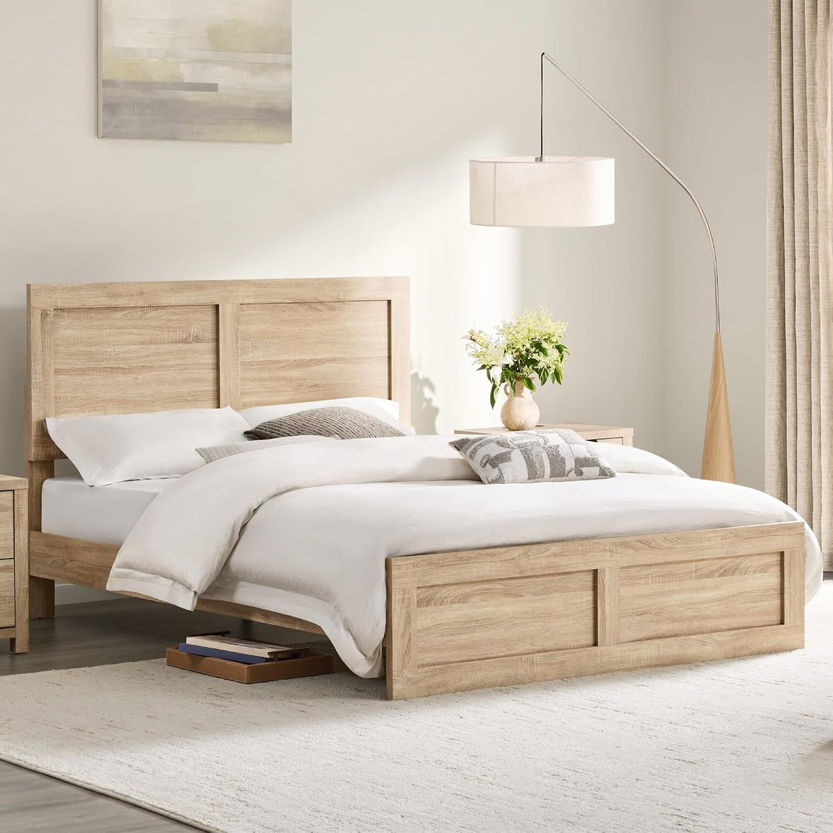 kislot wood bed frame with headboard and footboard, close-up detail