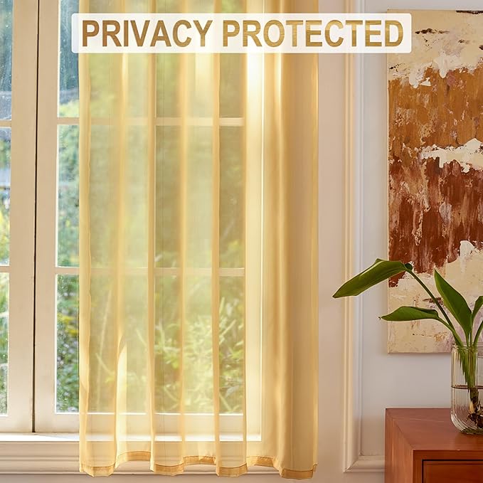 Foil Stripe Gold Sheer Curtains 54 inches Length 2 Panels - Image 5
