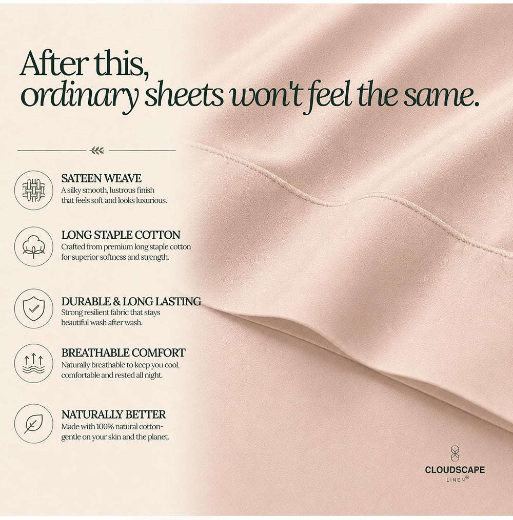 Cloud Scape Split King Sheets 100% Egyptian Cotton Sateen - Sepia Rose