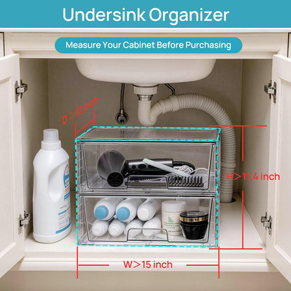 vtopmart 2 pack large clear stackable plastic storage on a desk or shelf