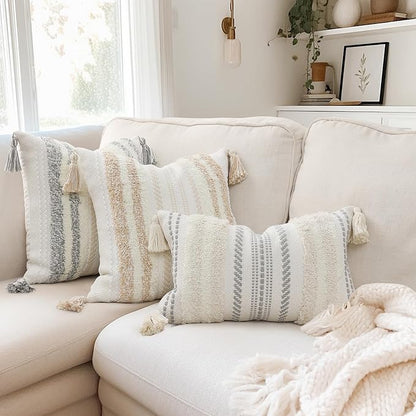 decorUhome Decorative Boho Throw Pillow Cover 18x18, Accent Neutral Textured - Image 5