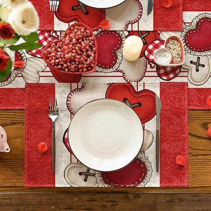 Artoid Mode Red Heart-Shaped Buttons Valentine Placemats Set of 4, 12x18 Inch - Image 7