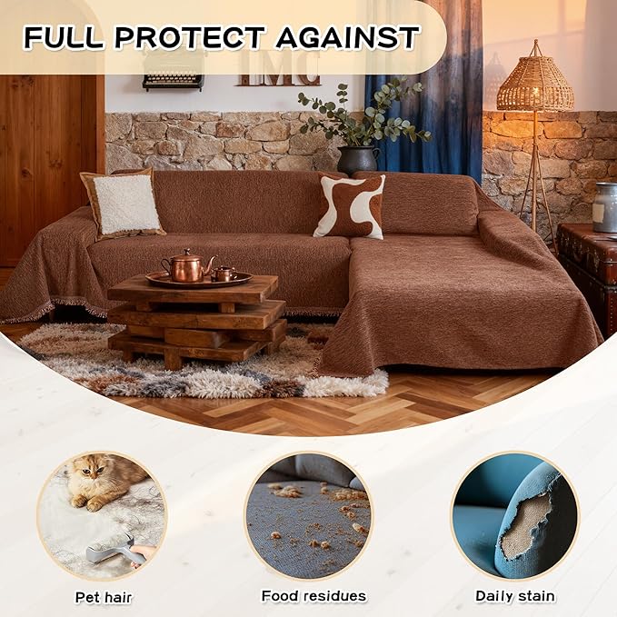 MYSKY HOME Couch Cover for Sectional Sofa, 2 Pieces Chenille Couch Covers for L - Image 3