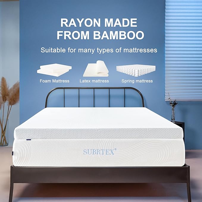 Subrtex Mattress Topper Cover Mattress Protector Bedding Rayon Made from Bamboo - Image 3