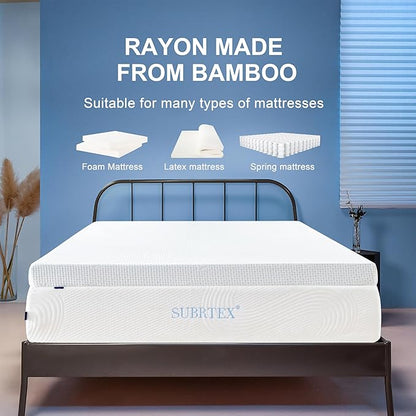 Subrtex Mattress Topper Cover Mattress Protector Bedding Rayon Made from Bamboo - Image 3