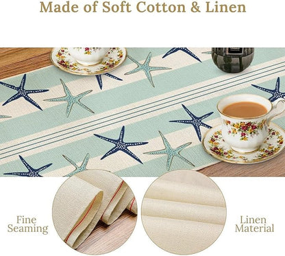 Blue Nautical Starfish Table Runner, Coastal Stripe Dark Blue Table Runner - Image 5