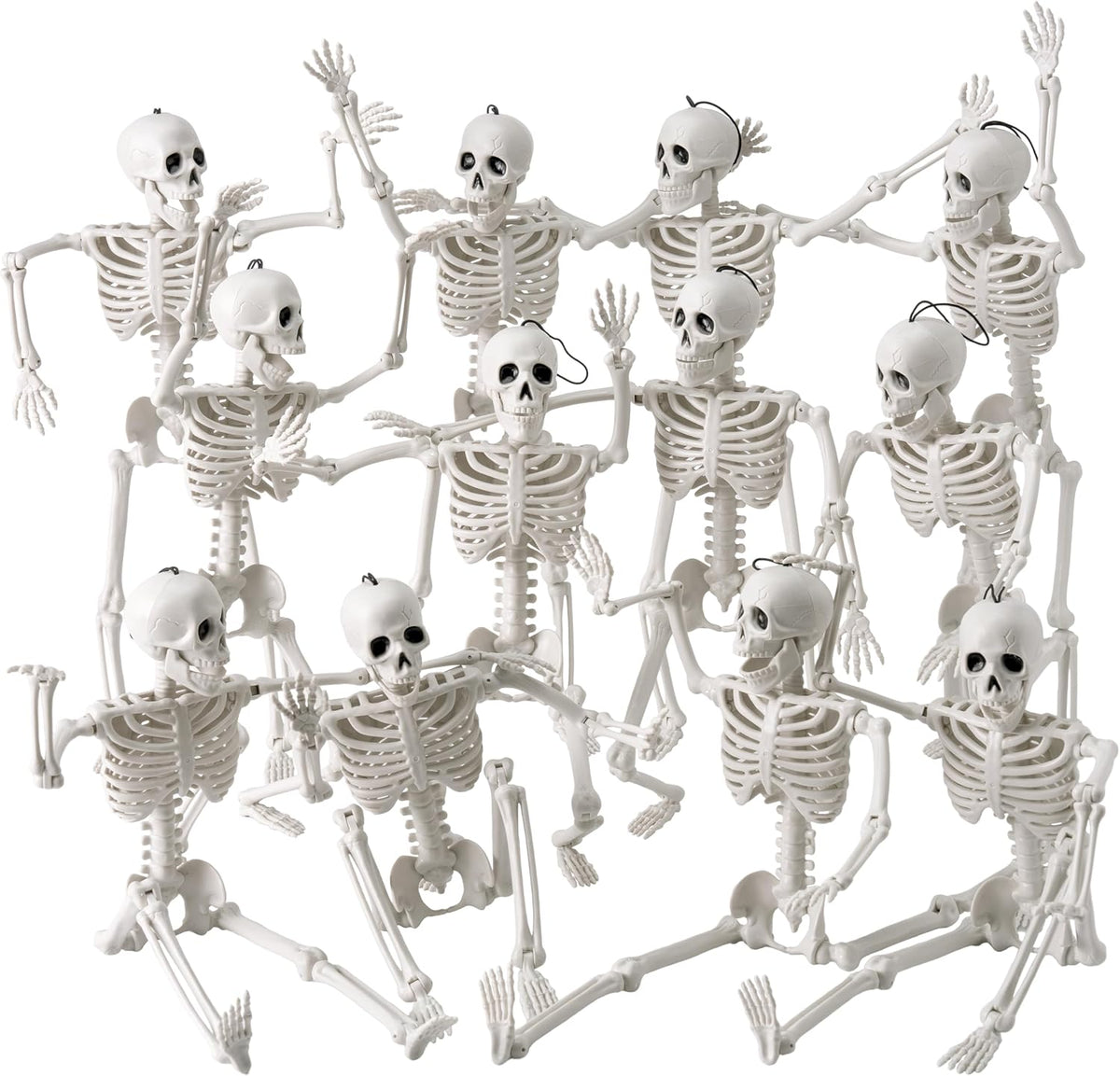 JOYIN 12 PCS 16" Halloween Skeleton Decor, Full Body Movable Stayable Joints Plastic Skeleton, Posable Hanging Skeletons for Halloween Decoration Indoor Outdoor, Graveyard Yard Party Decor