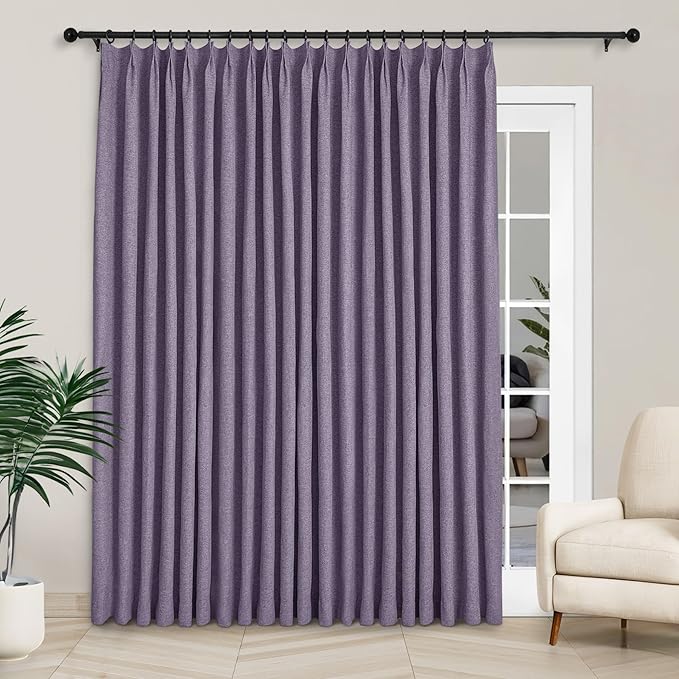 Macochico 100”Wx96”L Pinch Pleated 100% Blackout Linen Curtains Thermal Sliding by Macochico