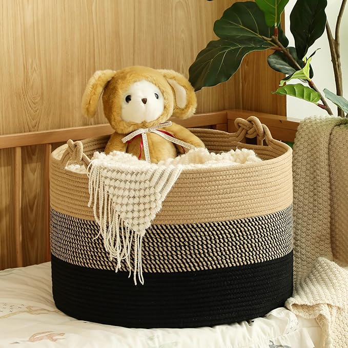 KAKAMAY Large Blanket Basket, Woven Rope Baskets - Image 8