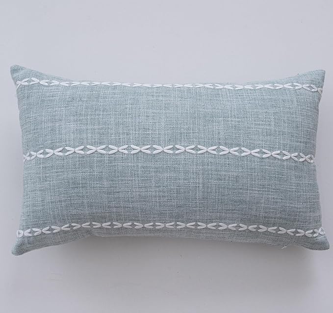 vctops Rustic Striped Cotton Linen Decorative Throw Pillow Cover Embroidery - Image 2