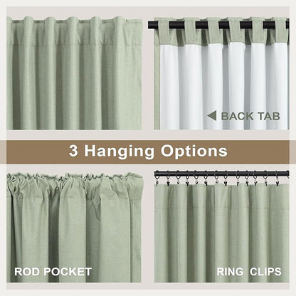 Sage Green Linen Curtains 108 Inches Long 2 Panel Set 100% Blackout Insulated - Image 6