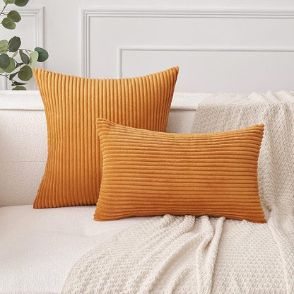 MIULEE Pack of 2 Burnt Orange Pillow Covers 16x16 Inch Soft Boho Striped - Image 4