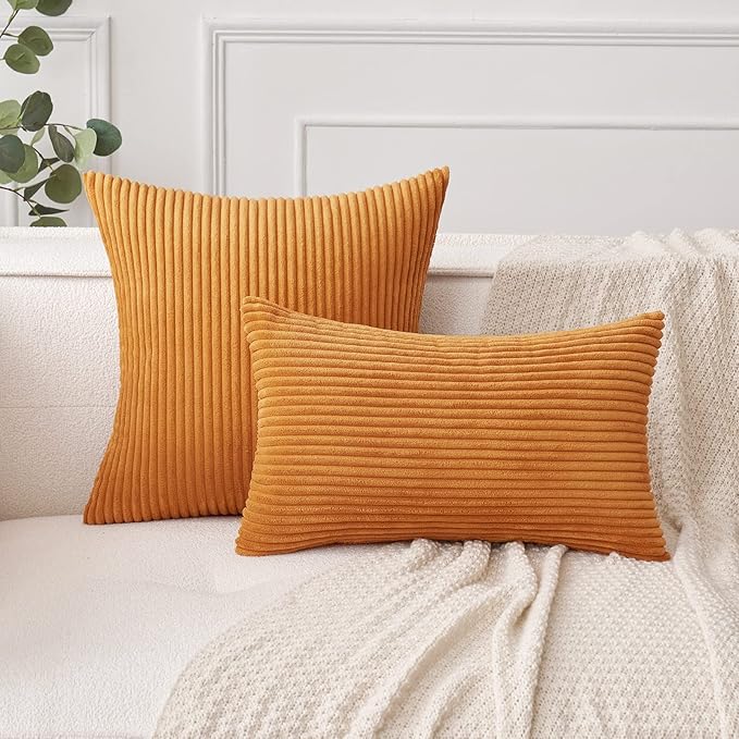 MIULEE Pack of 2 Burnt Orange Pillow Covers 12x20 Inch Soft Boho Striped - Image 4