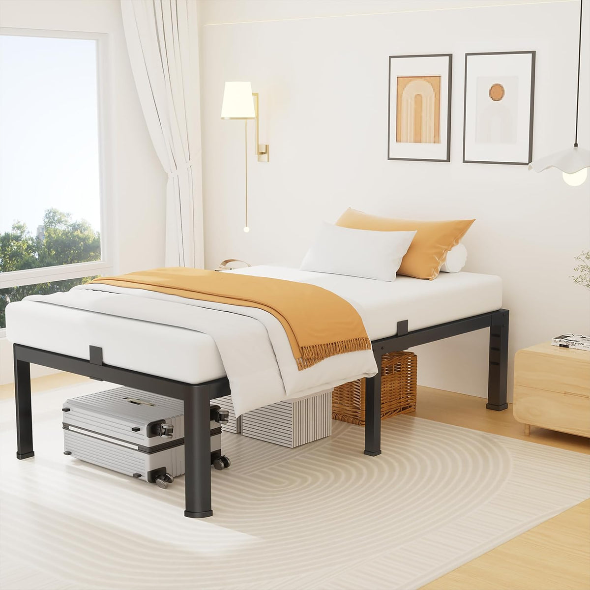superay 14 inch twin metal bed frame with, close-up detail