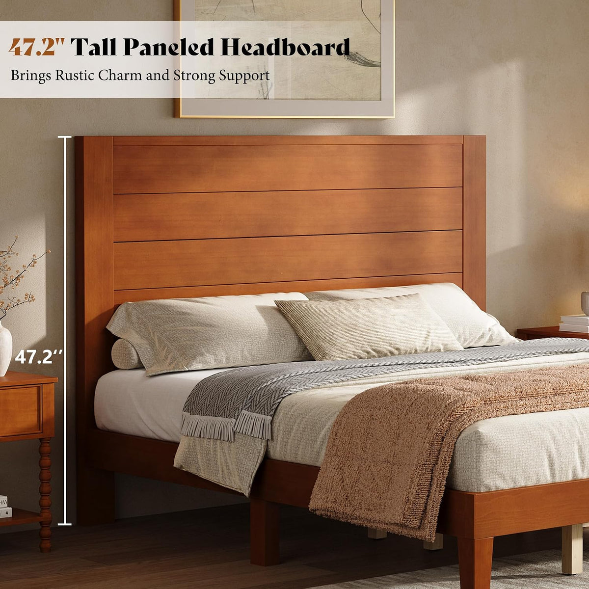 amerlife full size solid wood platform bed with, side view