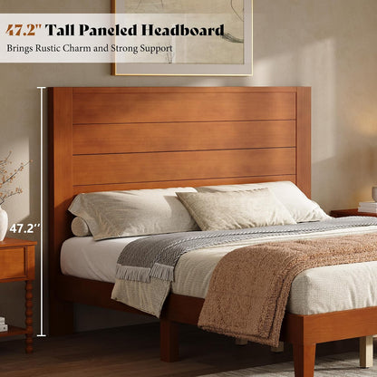 amerlife full size solid wood platform bed with, side view