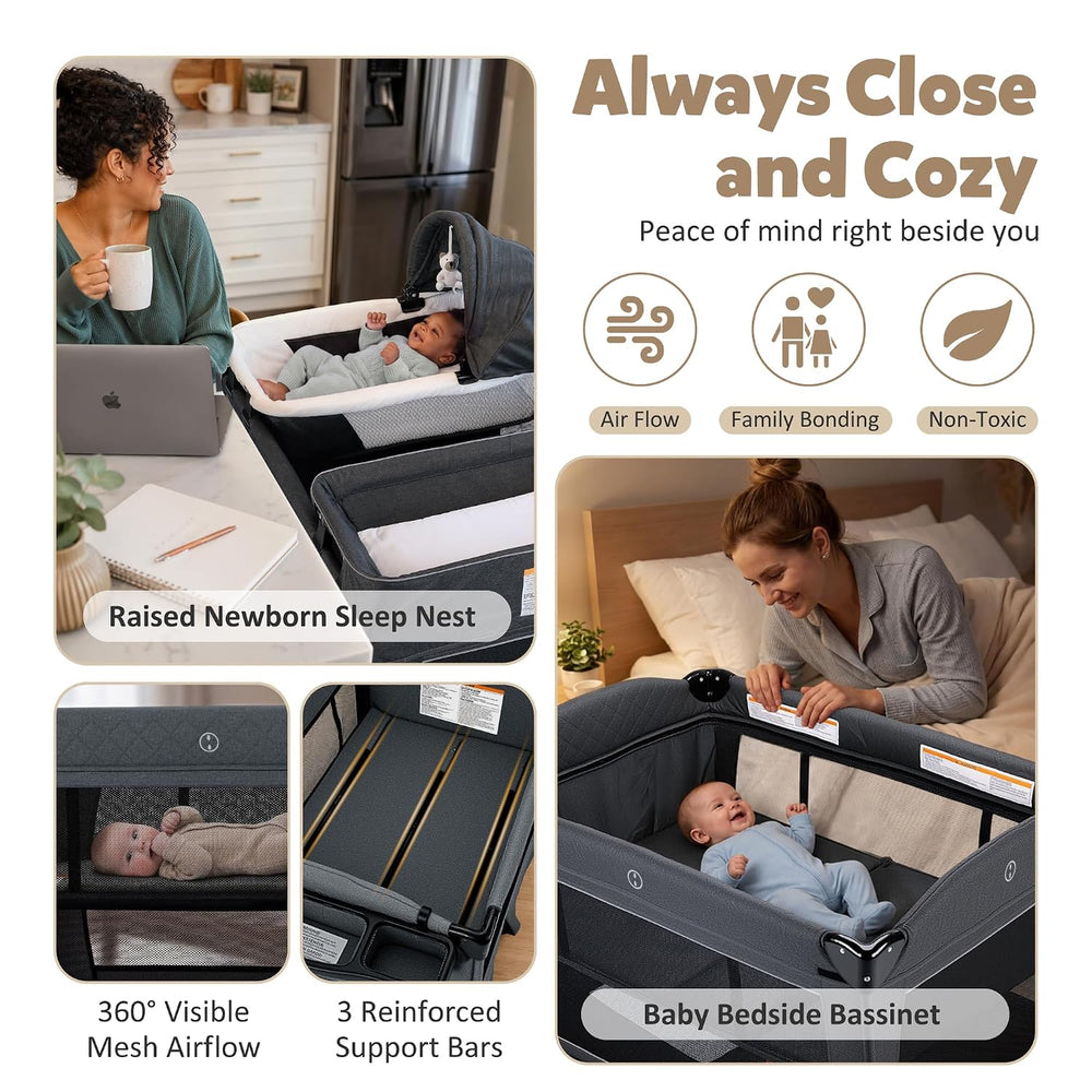 TODEFULL 4 in 1 Foldable Pack and Play with Bassinet & Changing Table