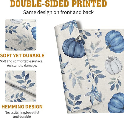 Blue Pumpkin Maple Leaves Fall Placemats Set of 4 Autumn Thanksgiving Harvest - Image 5