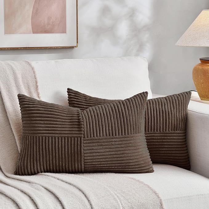 Fancy Homi 2 Packs Dark Brown Lumbar Decorative Throw Pillow Covers 14x24 Inch by Fancy+Homi