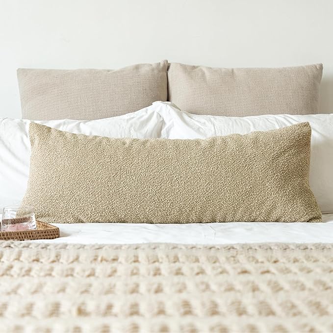 14x36 inch Boucle Lumbar Pillow Cover, Camel Woven Texture Neutral Long Pillow - Image 7