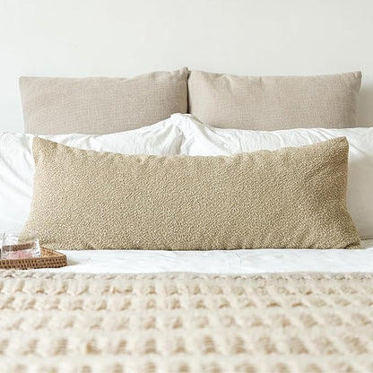 14x36 inch Boucle Lumbar Pillow Cover, Camel Woven Texture Neutral Long Pillow - Image 7