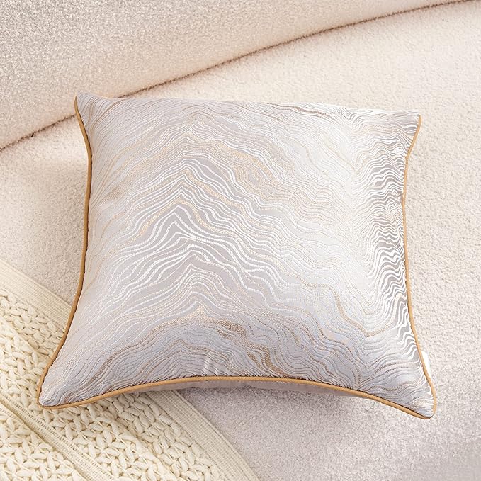 Avigers 18 x 18 Inch Square Silver Gray Gold Abstract Striped Embroidery - Image 4