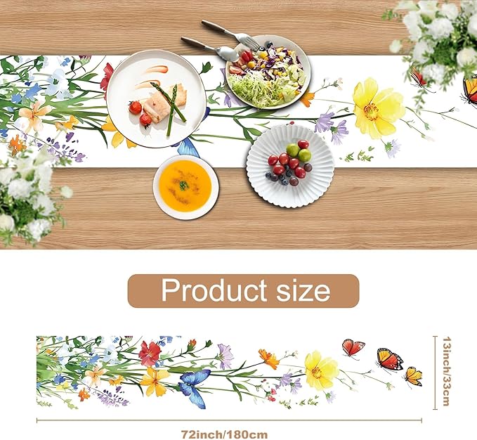 Elegant Floral and Butterfly Table Runner – Vibrant Spring Design - Image 3