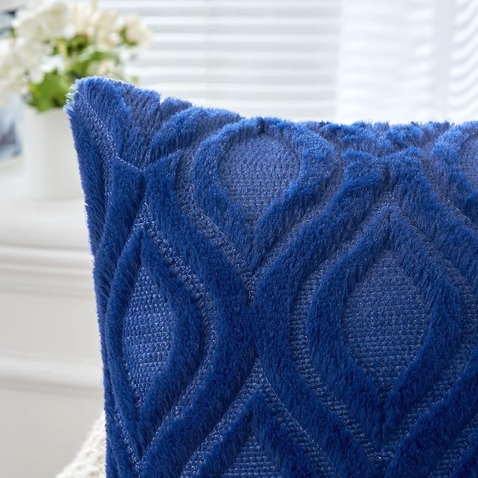 MIULEE Dark Blue Throw Pillow Covers 16x16 Inch, Soft Winter Plush Faux Wool - Image 3