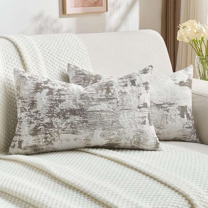 FUTEI Coffee White Decorative Throw Pillow Covers 12x20 Inch Set of 2, Soft by FUTEI