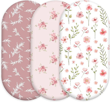Floral Bassinet Sheets Girl 3 Pack, Breathable Cozy Fitted Mattress Sheet by CivaruaKids