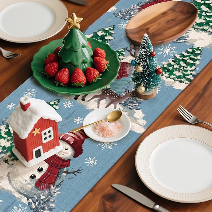 Artscope Reindeer Snowman Christmas Tree Table Runner, Xmas Winter Snowflakes - Image 8