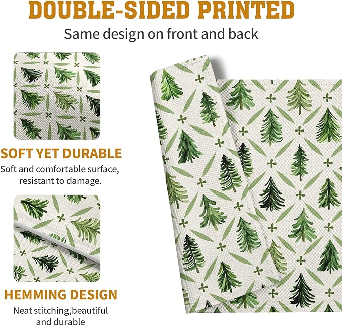 Sage Green Pine Tree Christmas Placemats Set of 4 Xmas Farmhouse Rustic Style - Image 5