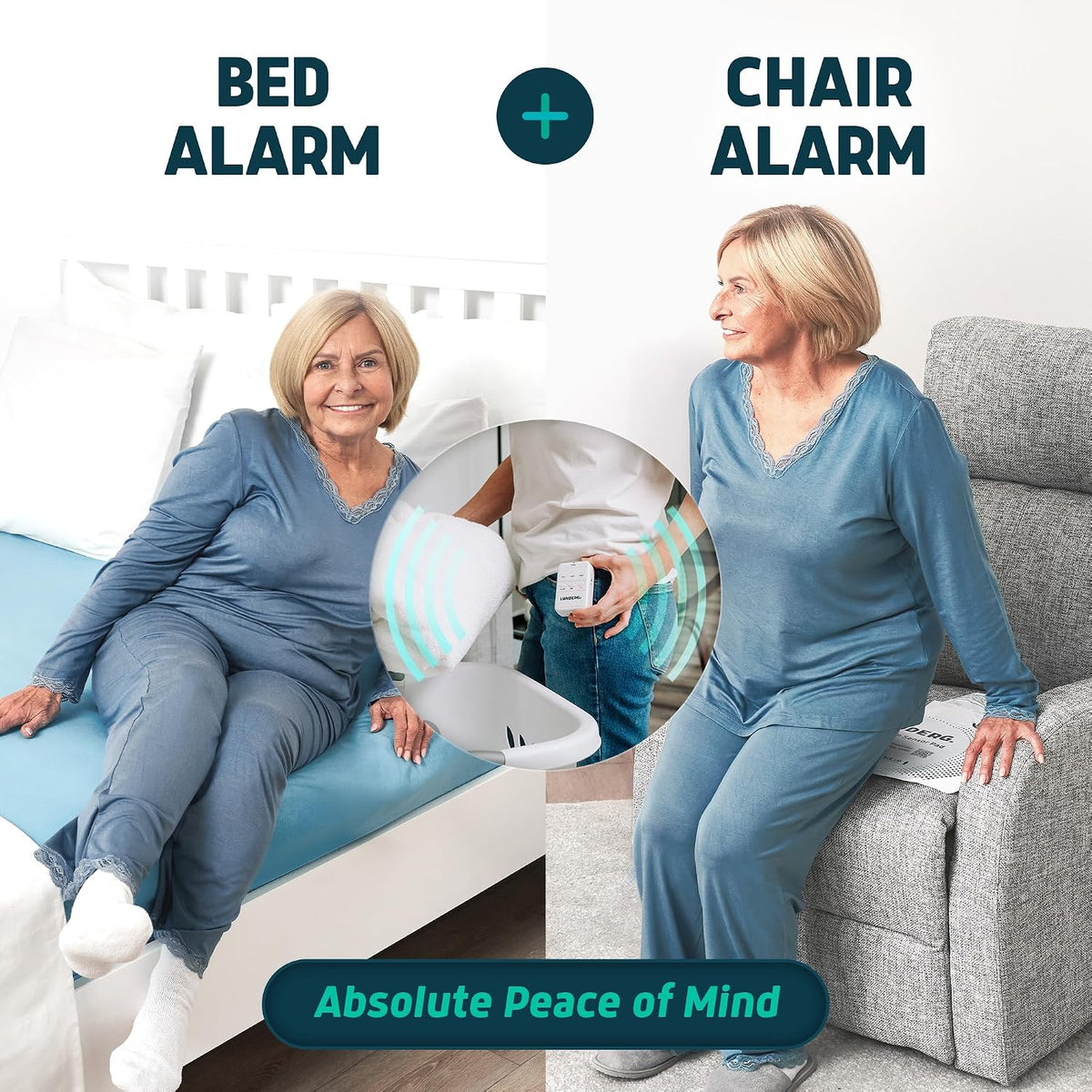 lunderg wireless early alert bed & chair alarm shown in use