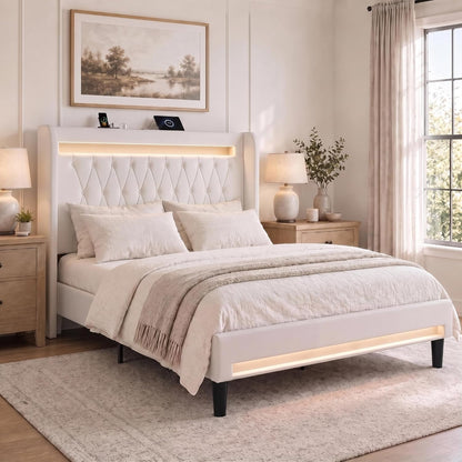 allewie full size upholstered bed frame with led, main product view