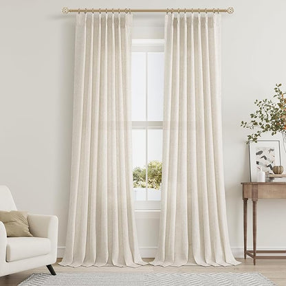 Cream Beige Pinch Pleat Linen Curtains 120 Inch Length 2 Panels Set by Aersas