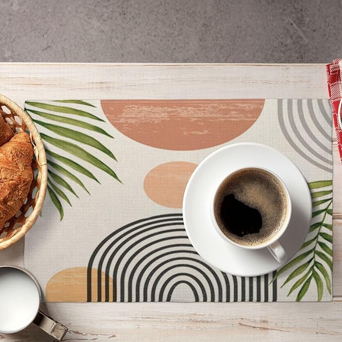 Mid Century Placemats Set of 4, Boho Abstact Sunset Leaf Stripe Decorative - Image 7