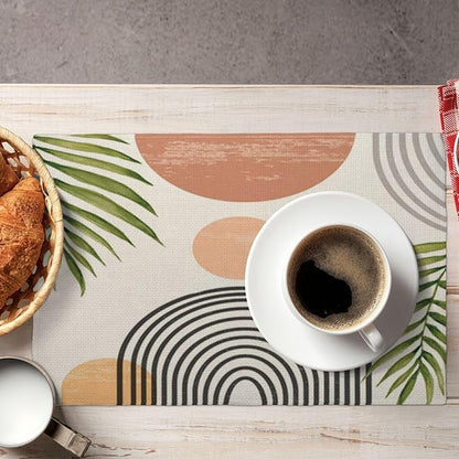 Mid Century Placemats Set of 4, Boho Abstact Sunset Leaf Stripe Decorative - Image 7