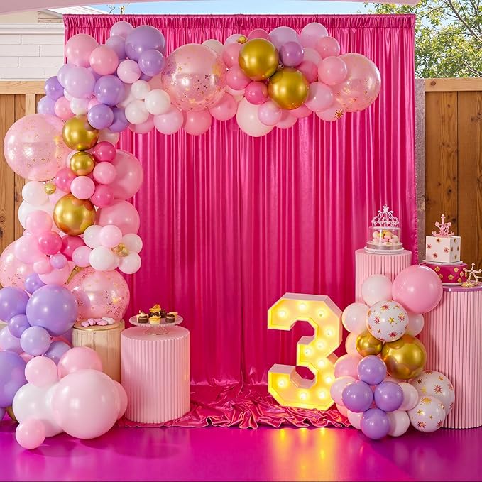 10x10ft Shimmer Hot Pink Sequin Backdrop Curtain for Parties, Thick Wrinkle Free Glitter Fuchsia Photo Backdrop Drapes Curtains for Birthday Wedding Halloween Photography Background-2 Panels 5x10ft