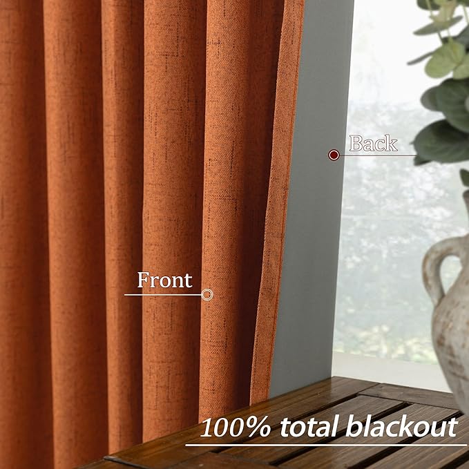 KOUFALL Retro Curtains 90 Inches Long Blackout Linen Dark Orange MCM Mid - Image 5