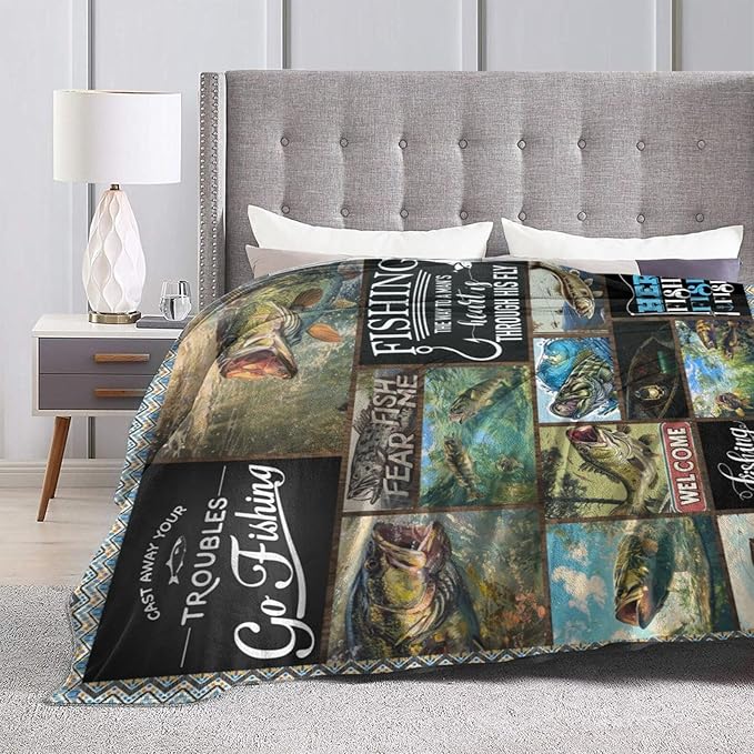 Fishing Blanket Hunting Fish Throw Blanket Flannel Stuff Merch Cozy Decor - Image 4