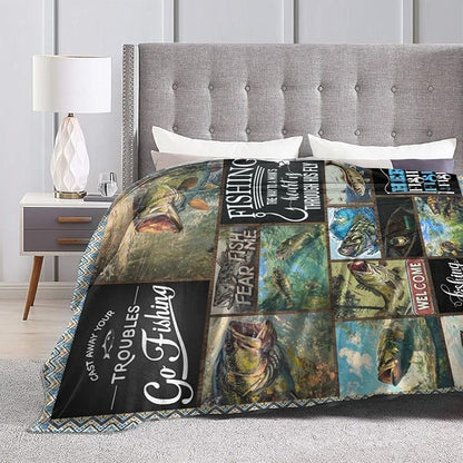 Fishing Blanket Hunting Fish Throw Blanket Flannel Stuff Merch Cozy Decor - Image 4