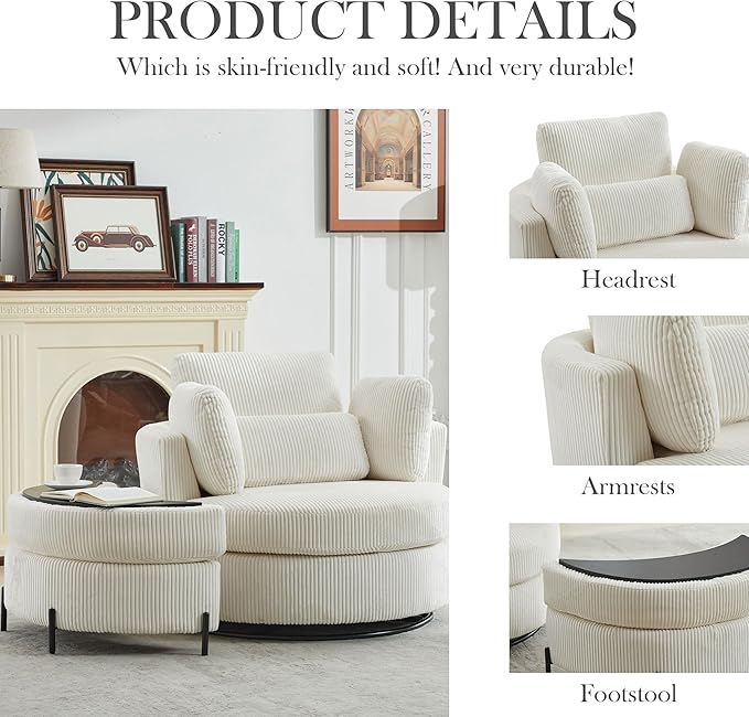 Aoiy & Wifon 42.2" W Oversized Swivel Barrel Chair - Image 4