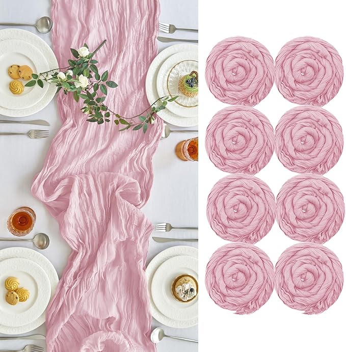 IVAPUPU 8 Pcs Cheesecloth Table Runner - 10ft Pink Boho Gauze Cheese Cloth by IVAPUPU