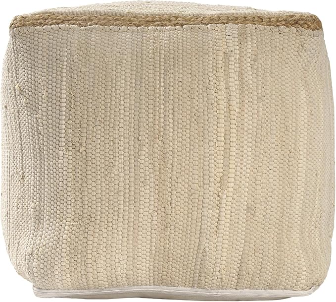 LR Home Birch/Silver Bordered Hand-Loomed Cotton Blend Cube Pouf - Image 5